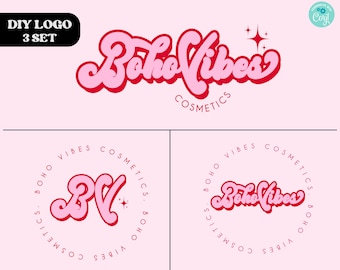 Premade Boho Logo Design For Small Business, Boho Logo Branding Set, Retro DIY Logo, Groovy Logo, Premade Hippie Logo, Modern Logo Set