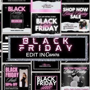 Black Friday Flyer, Black Friday Social Media Templates, Cyber Monday Editable Template, Hair/Lash/Nails Pink Friday Canva Flyers