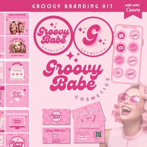 Retro Branding Kit, DIY Boho Logo Set, Instagram Post Templates, Highlight Covers, Pink Retro, Lash, Nail, Hair, Makeup Logo, Beauty Brand
