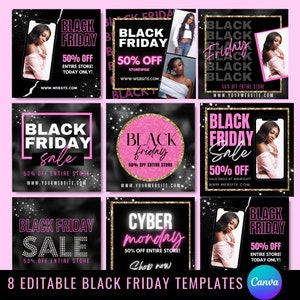 Black Friday Flyer, Black Friday Social Media Templates, Cyber Monday Editable Template, Hair/Lash/Nails Black Friday Sale Flyer, Pink
