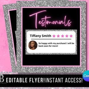Kunden Feedback Flyer, Bearbeitbare Testimonials Flyer, Produktbewertung DIY Canva Vorlage, Instagram DIY Kundenbewertung Vorlage