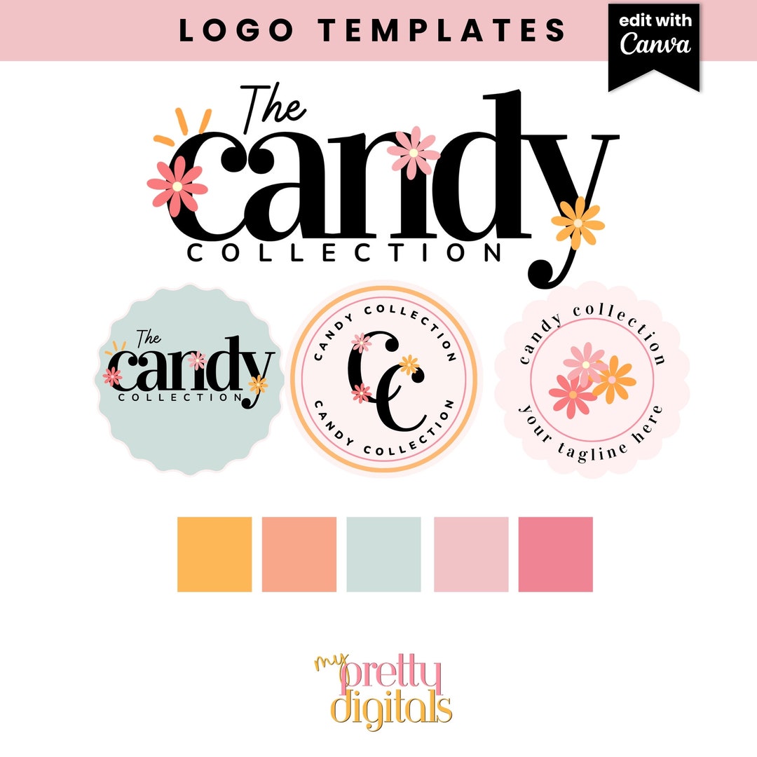 Retro Logo Design - Editable Canva Logo Template - DIY Colorful Boho ...