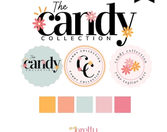 Retro Logo Design - Editable Canva Logo Template - DIY Colorful Boho Logo Set - Funky Groovy Branding - Modern Boutique Logo