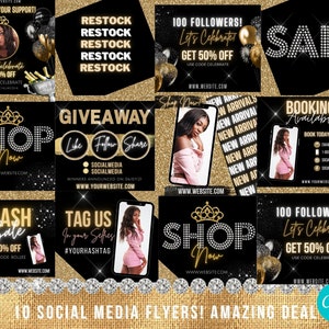 Social Media Flyer, Hair Flyer Template, Instagram Beauty Flyers, Editable Instagram Flyer, Neon, Lash Flyer, Hair Bundle Editable Posts