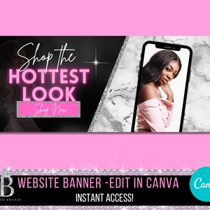 Website Banner, DIY Web Banner, Marble Website Banner, Editable Website Banner, Canva Editable Web Banner, Hair Web Banner, Shopify Banner