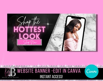 Website Banner, DIY Web Banner, Marble Website Banner, Editable Website Banner, Canva Editable Web Banner, Hair Web Banner, Shopify Banner