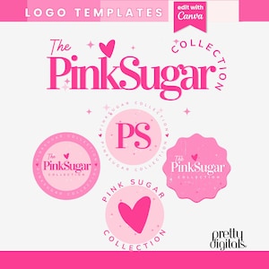 Retro Logo Design - Editable Canva Logo Template - DIY Pink Logo Set - Modern Boutique Logo, Lash/Hair/Cosmetics Logo Design, Bakery Logo