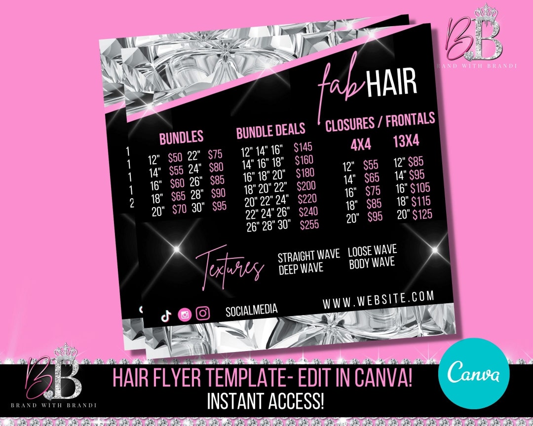 Hair Price List Flyer Price List Template Diamond Eflyer Etsy