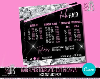 Hair Price List Flyer, Price List Template, Diamond E-Flyer, Hair E-Flyer, Instagram Hair Flyer, Bundles Pricelist, Canva Hair Flyer