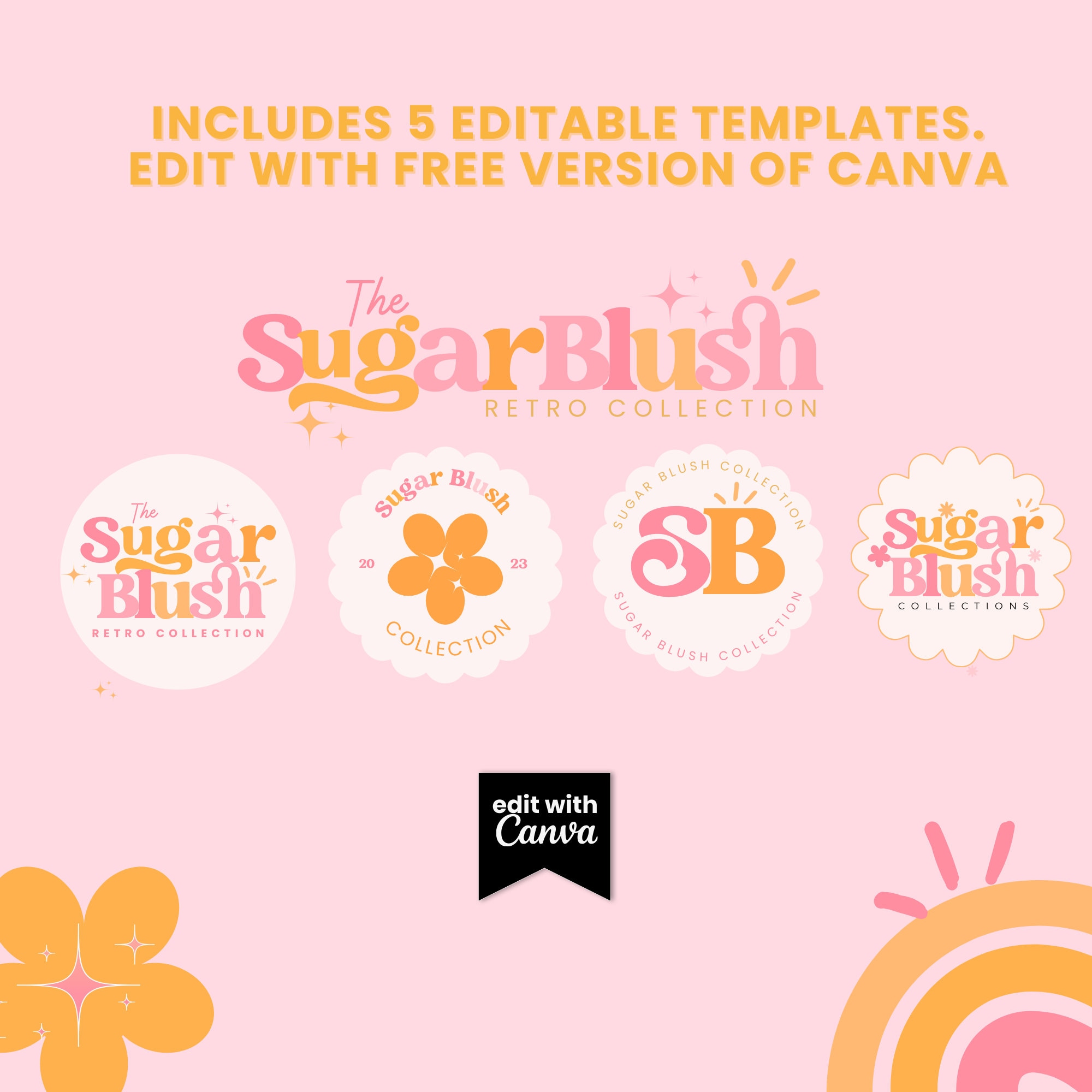 Retro Logo Design - Editable Canva Logo Template - DIY Colorful Boho ...