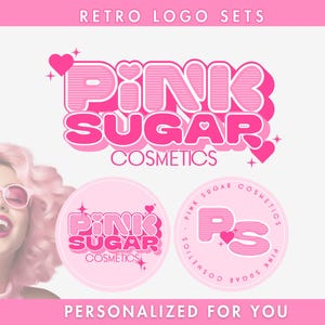 Pink Retro Logo Design: Custom Girly Business Branding Set (Digital Files Only)