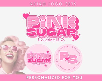 Diseño de logotipo retro rosa: Conjunto de marca empresarial femenina personalizada (solo archivos digitales)