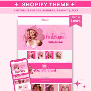 Pink Retro Shopify Theme - Customizable Boutique Website Template for Fashion & Makeup Businesses, Editable in Canva