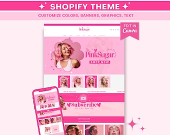 ピンクのレトロなShopifyテーマ - ファッション＆メイクアップビジネス向けのカスタマイズ可能なブティックウェブサイトテンプレート。Canvaで編集可能