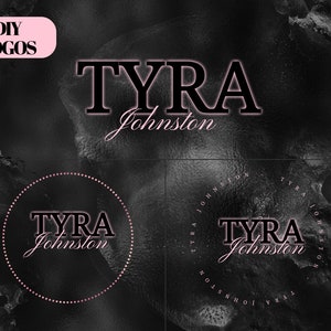 May include: Black and white logo design with the name "TYRA Johnston" in a bold, sans-serif font. The logo is displayed in three different styles: a simple text version, a circular version with a dotted border, and a circular version with the name repeated around the outside.