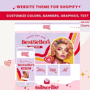 Retro Shopify Theme, Bright Vintage Boutique, Premade Shopify Store, Editable in Canva Template
