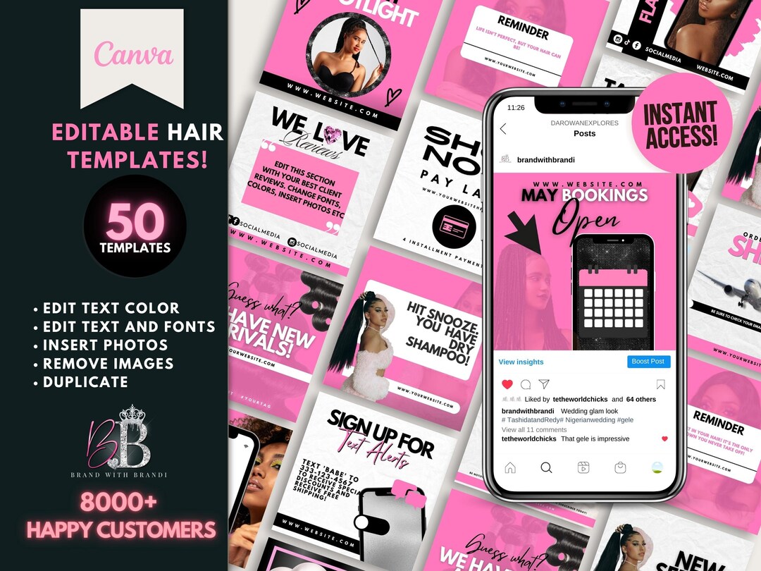 50 Hair Canva Templates, Social Media Templates, Hair Instagram ...