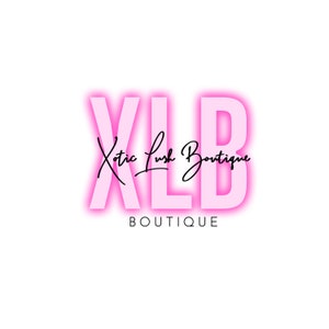 May include: Pink neon sign with the letters "XLB" and the text "Xoctic Lush Boutique" in black cursive script. The text "BOUTIQUE" is written in black below the neon sign.