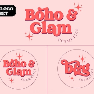 Retro Logo, Groovy Logo Branding Set, DIY Beauty Logo Bundle, Boho Premade Vintage Logo Design, Hippie 70s Bohemian logo Kit, Lash/Hair/Nail