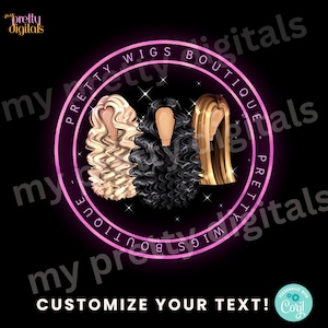 Hair Logo Design, DIY Editable Hair Wig Logo, Hair Extension Logo, Corjl Hair Logo, Wigs Submark Logo, Hair Company Logo