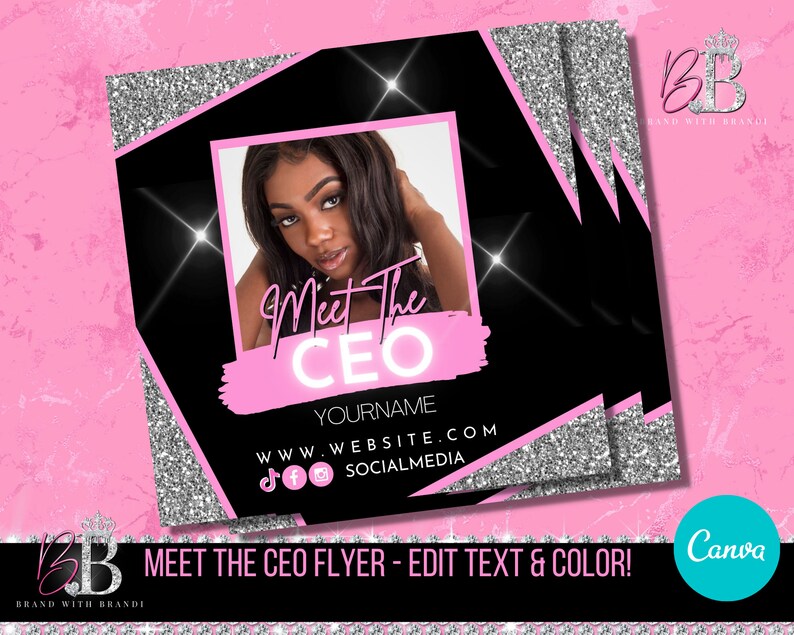 Treffen Sie den Ceo-Flyer, den Entrepreneur-Flyer, die Website-Launch-Vorlage, die Canva-DIY-Vorlage, die Nails-Hair-Lash-Brows-Makeup-Vorlage BB01 Bild 1