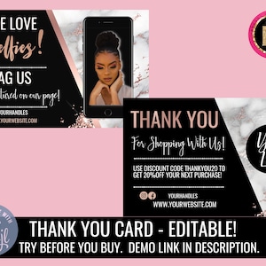 Marble DIY Thank You Card, Edit Yourself Luxury Thank You Card Template, Rose Gold Thank You Card Design, DIY Glam Marble Postacard