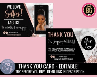 Marble DIY Thank You Card, Edit Yourself Luxury Thank You Card Template, Rose Gold Thank You Card Design, DIY Glam Marble Postacard