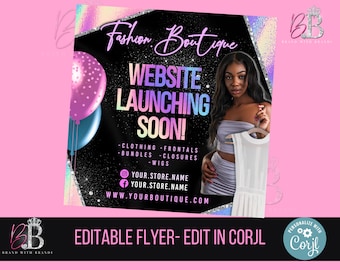 Ulotka informująca o uruchomieniu witryny, Szablon uruchomienia witryny DIY, Ulotka do mediów społecznościowych, Witryna internetowa wkrótce, Ulotka na Instagramie, Hair-Lashes-Boutique - BB03