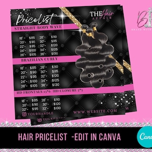 Hair Price List Flyer, Price List Template, Black Hair E-Flyer, Instagram Hair Flyer, Bundles Pricelist, Canva Hair Flyer, Hair Bundle Flyer