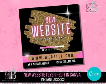 Website launching flyer, coming soon flyer, Website Launch Template, New Arrivals flyer, Canva DIY template, Hair-Nails-Lash- BB02
