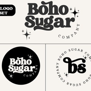 Logo Design, DIY Retro Boho Logos, DIY Beauty Logo Bundle, Vintage Logo Design, Hippie 70s Bohemian logo Kit, Lash/Hair/Nail, Modern Logo