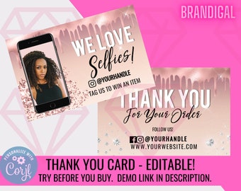 Drip Frosting Thank You Card, DIY Hair Thank You Card, Corjl DIY Thank You Card Template For, Eyelash Thank You Card, Beauty Thank you card