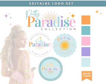 Retro Logo Design - Editable Canva Logo Template - DIY Groovy/Funky Logo Set - Boutique Logo - Retro Branding Set - Bakery Logo- Modern Logo