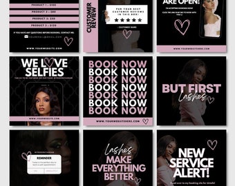 Social Media Post Templates, Social Media Canva Templates, 10 Instagram Feed Templates- Hair/Lash/Nails/Makeup/Boutique, Editable, DIY