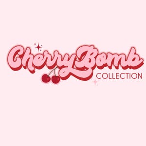May include: Pink and red logo with the text "Cherry Bomb Collection" in a stylized font. Two red cherries are below the text.