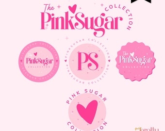 Retro Logo Design - Editable Canva Logo Template - DIY Pink Logo Set - Modern Boutique Logo, Lash/Hair/Cosmetics Logo Design, Bakery Logo