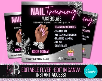 Nail Training Flyer, Nail Class Flyer, Nail Course Flyer, Social Media Flyer, Instagram Beauty Flyer, Lash-Salon-Hair-Makeup- DIY template