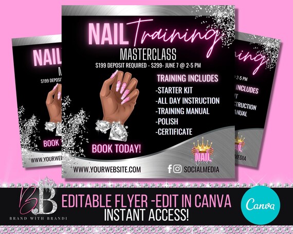 Nail Training Flyer, Nail Class Flyer, Nail Course Flyer, Social Media Flyer, Instagram Beauty Flyer, Lash-Salon-Hair-Makeup- DIY template
