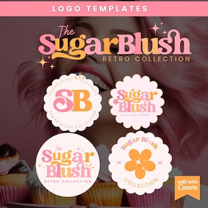 Retro Logo Design - Editable Canva Logo Template - DIY Colorful Boho Logo Set - Funky Groovy Branding - Modern Boutique Logo - Bakery Logo