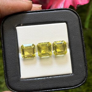 9x9 mm Natural Lemon Quartz Assher Cut 12.50 Cts Top Green Gold Shade Faceted Loose Gemstone