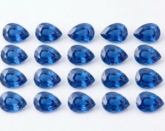 6x4 mm Blue Sapphire Pear Cut, Lab Grown Corundum Loose Gemstones, Matched Set for Earrings, AAA Quality Faceted Teardrop Stones,