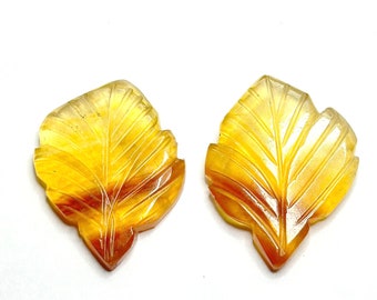 Carved Leaf Rainbow Fluorite Gemstone Pair, 69 Carat