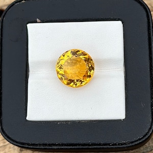 13x13 mm Natural Citrine Loose Stone Round Cut Faceted Gemstone Yellow Crystal for Jewelry Making - Citrine Loose Stone