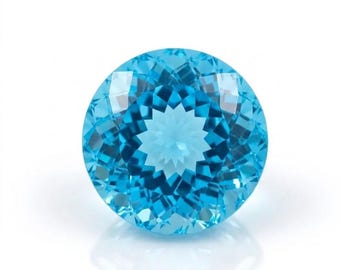 Topacio azul suizo natural redondo – Piedra facetada de 15 mm para la fabricación de joyas
