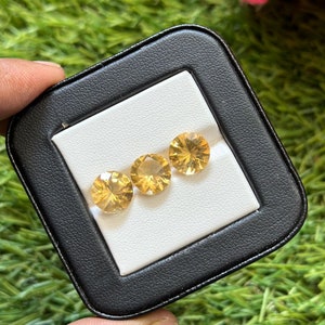 9x9 mm Natural Citrine Loose Stone Round Cut Faceted Gemstone Yellow Crystal for Jewelry Making - Citrine Loose Stone 3 PCS