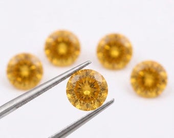 Natürlicher Citrin Edelstein | 5 mm rund Brilliantschliff, Goldgelb, Schmuckherstellung