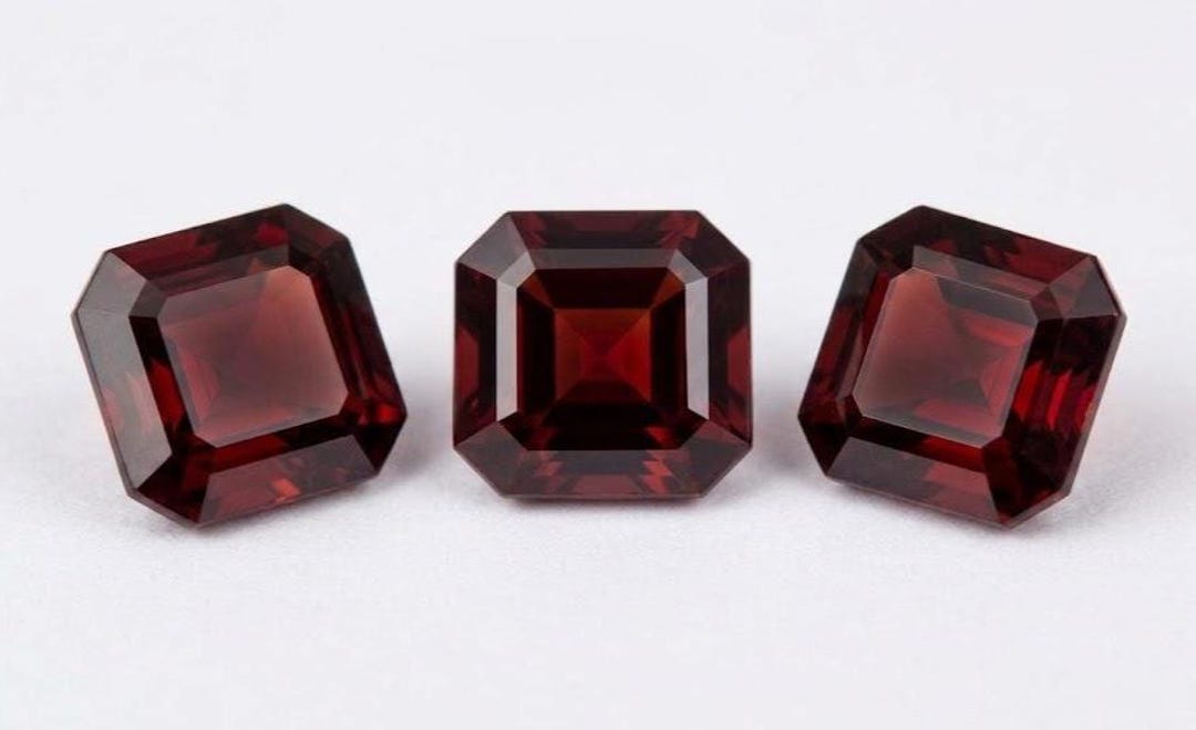 Asscher Cut Garnet 6mm, Set of 3 Natural Loose Garnets, Deep Red Square ...