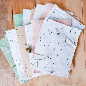 4x6 Mix of Handmade Paper - 12 sheets deckle edged floral handmade papers