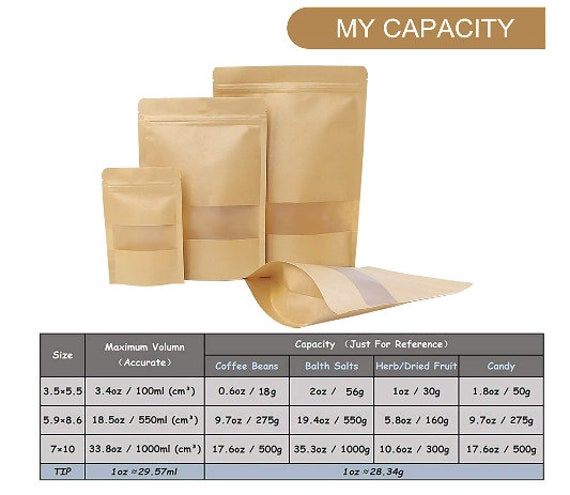 100 Pcs Resealable bags,3.5 x 5.5 Stand Up White Kraft Paper Bags with  Matte Window, Zip Lock Food Storage Bags for Packaging Products, Reusable