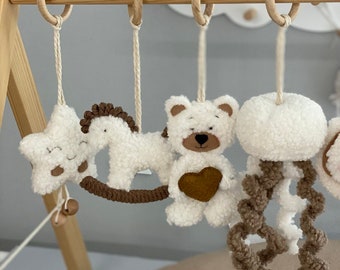 Baby Gym Spiel Spielzeug Boucle, Pferd Bär Qualle Häschen Spielzeug, Montessori Spielzeug, Geschenk Neugeborene, Kleinkind Gym Spielzeug, Kreaturen Aktivität Gym Spielzeug